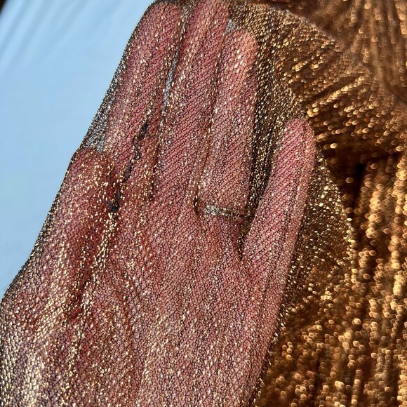 Anthropologie Maeve Metallic Skirted Pants Silk Legging Mesh Skirt Copper 2 - Picture 12 of 14